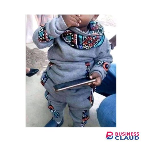 Kids Ankara Snoodie And Pants/ Grey