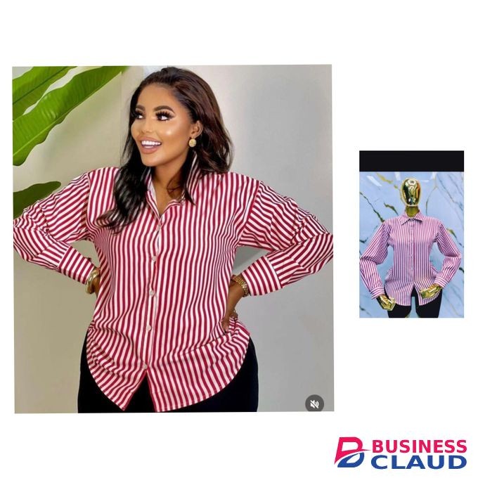 Chiq, Cozy Women's Striped Collared Shirt Tops -Maroon