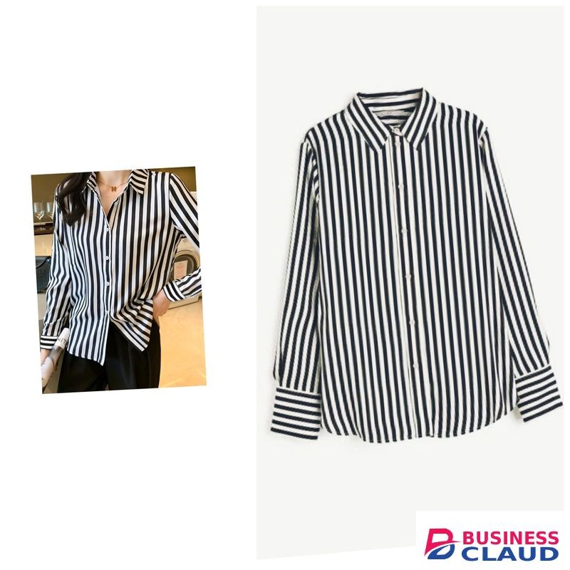 Chiq, Cozy Women's Striped Collared Shirt Tops - Black Striped