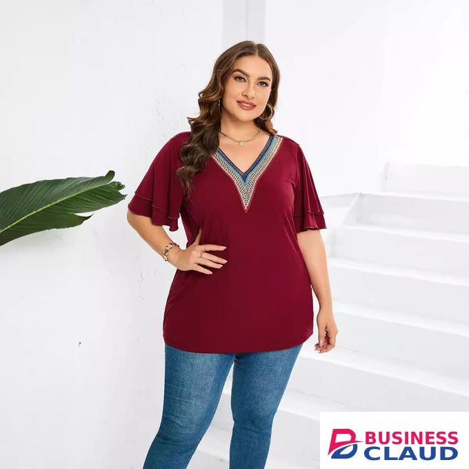 Women Plus-Size Short-Sleeve V-Neck T-Shirt Summer Tops for Women Casual Loose Tees 4XL 5XL