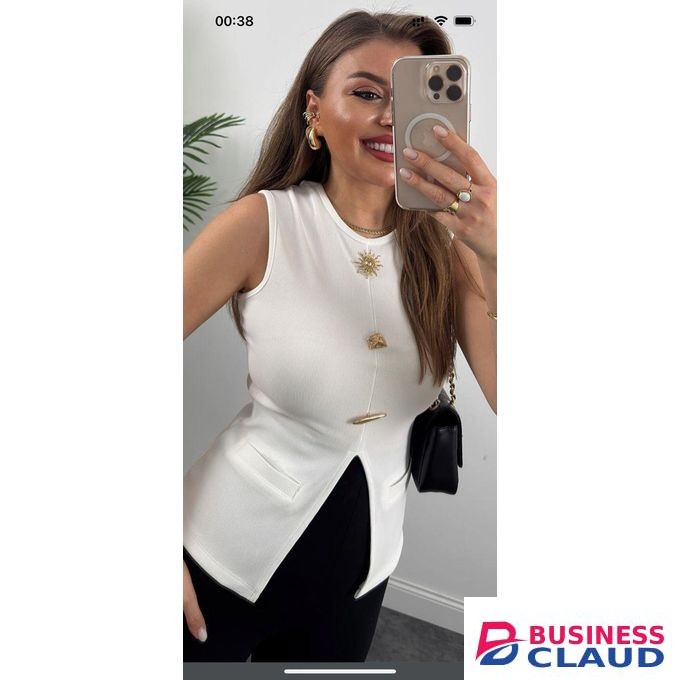 White Paloma Women's Metal Pearl Button Up Tank Tops Sleeveless Dressy Business Casual Work Going Out Fitted Tops