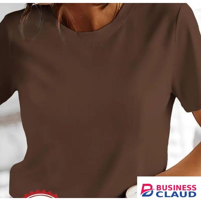 Women's Basic Round Neck Plain T Shirts - Brown