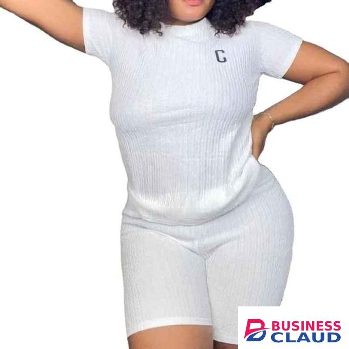 Women’s 2 Piece Ribbed Biker Shorts Set – Stretchy Short Sleeve Top & High Waist Shorts Matching Outfit