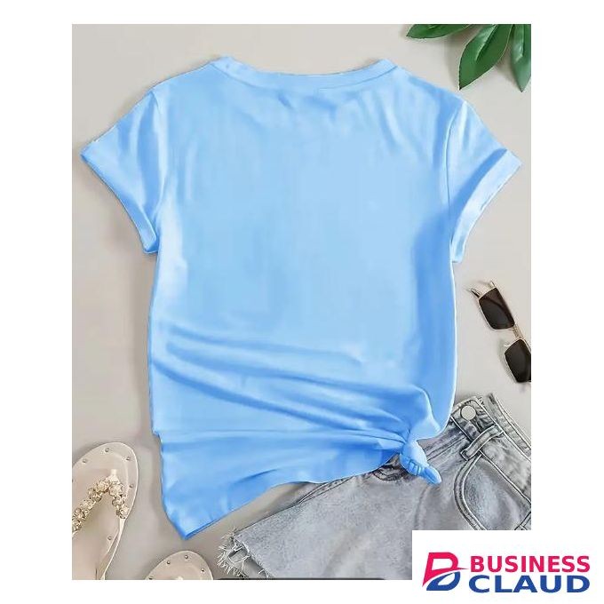 Women's Basic Round Neck Plain T Shirts -Light Blue