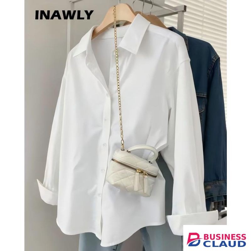 CALLIARA Oversized White Long Sleeve Button Down Shirt, Women's Casual & Commute Loose Fit Blouse