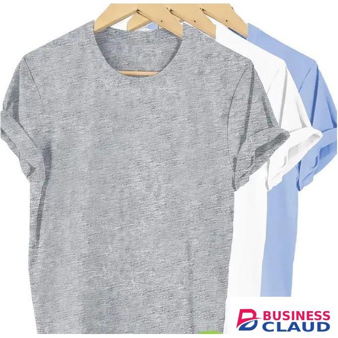 3PCS Women's Basic Round Neck Plain T Shirts-Grey,White,Blue