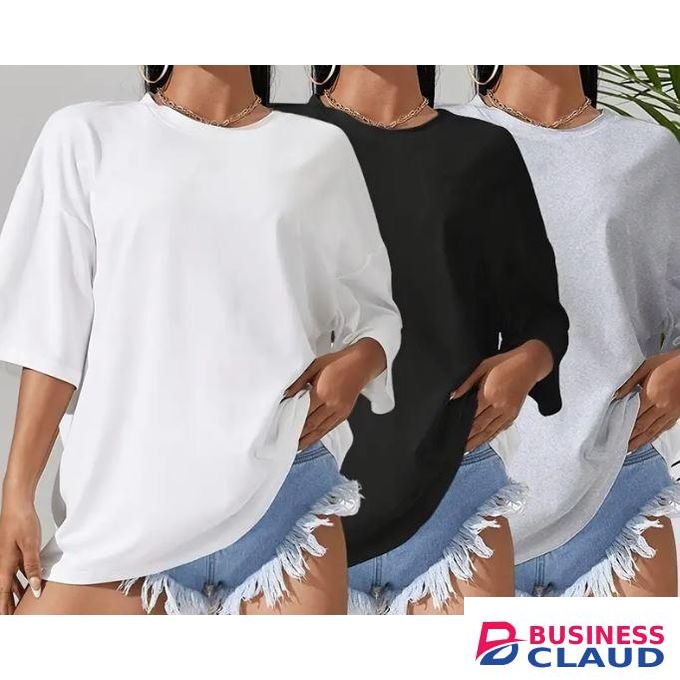 3PCS Women's Basic Round Neck Plain T Shirts-Grey,White,Black