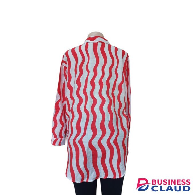 Red and white spiral stripes top