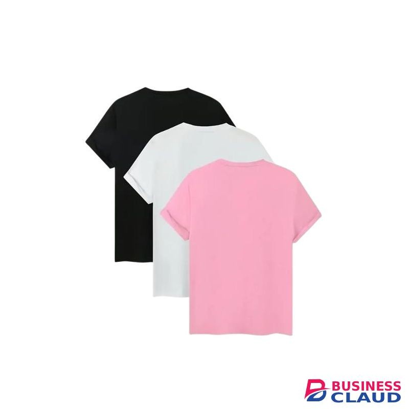 3PCS Women's Basic Round Neck Plain T Shirts-Pink,White,Black