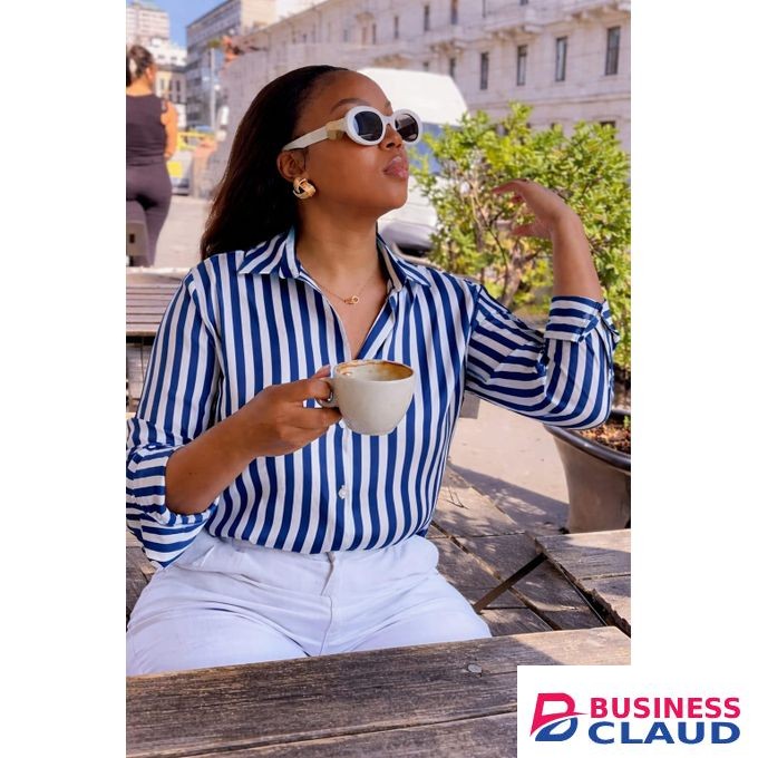 Women’s blue & White Striped Long Sleeve Shirt