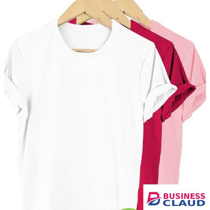 3PCS Women's Basic Round Neck Plain T Shirts-White,Pink,Red