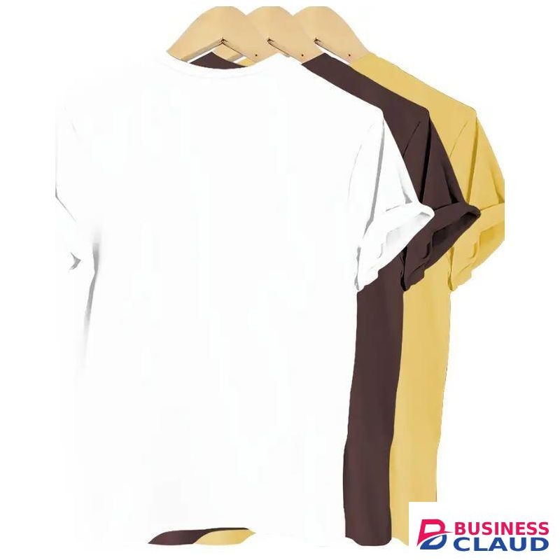 3PCS Women's Basic Round Neck Plain T Shirts-White+Brown+Mustard