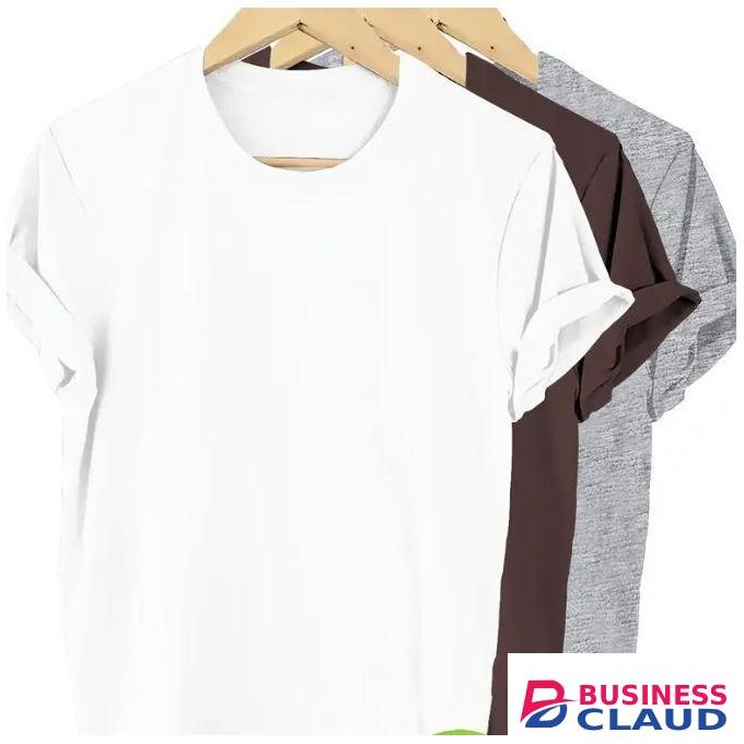 3PCS Women's Basic Round Neck Plain T Shirts-White+Brown+Grey