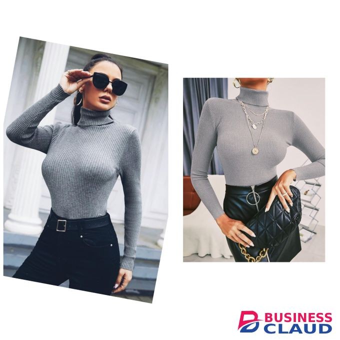 Fancy, Chiq Ladies' Knitted Pullneck Sweater Tops - Grey