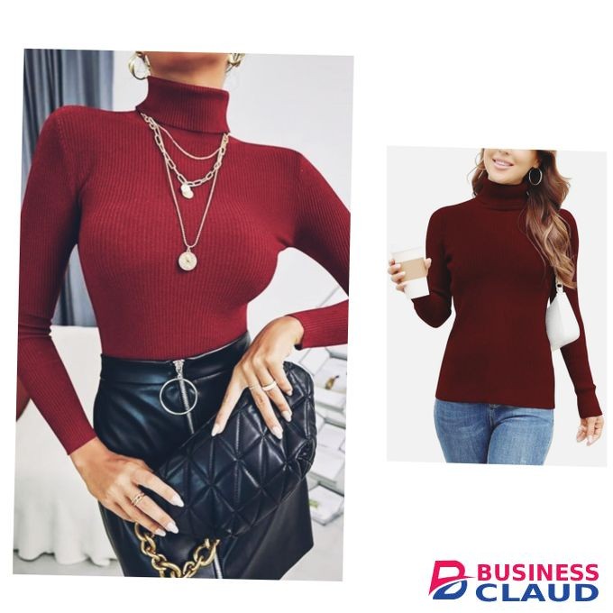 Fancy, Chiq Ladies' Knitted Pull-neck Sweater Tops - Maroon
