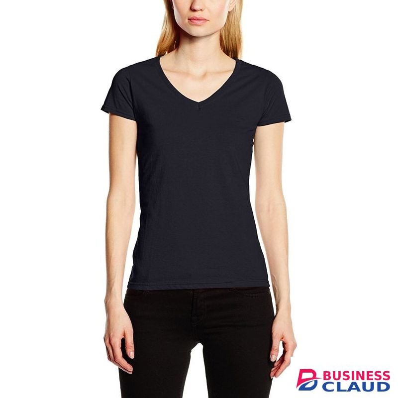 Fruit Of The Loom Navy Blue 100% Heavy Cotton Lady's V-Neck T-Shirt
