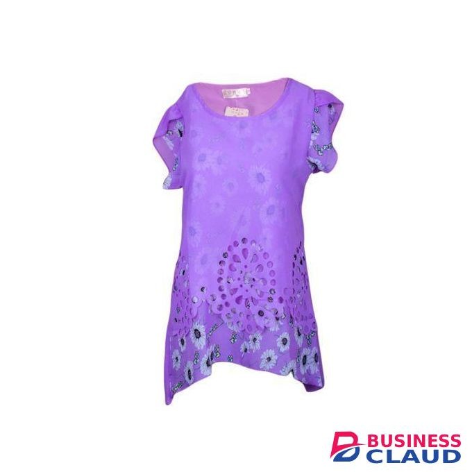 Purple Floral Short Sleeved Chiffon Top