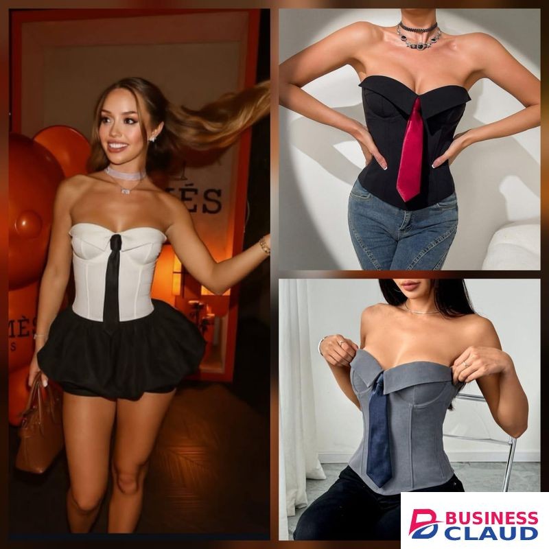 Grey SEAUR Women’s Strapless Corset Top Tummy Control Corp Top Slim Boned Corset Outfit with Tie Going Out Party Bustier Top