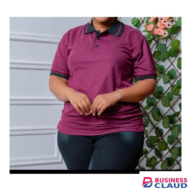 Womens Casual maroon And Black Tipped Collar Polo Shirt