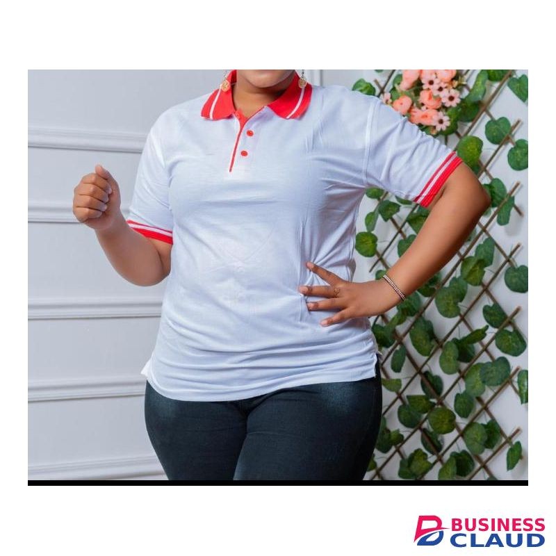Womens Casual White And Red Tipped Collar Polo Shirt