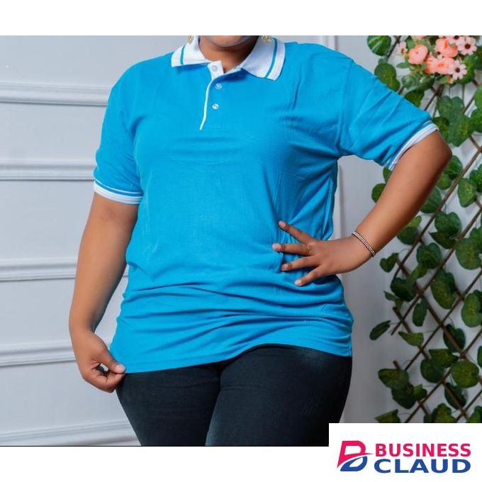 Womens Casual Blue With White Tipped Collar Polo Shirt