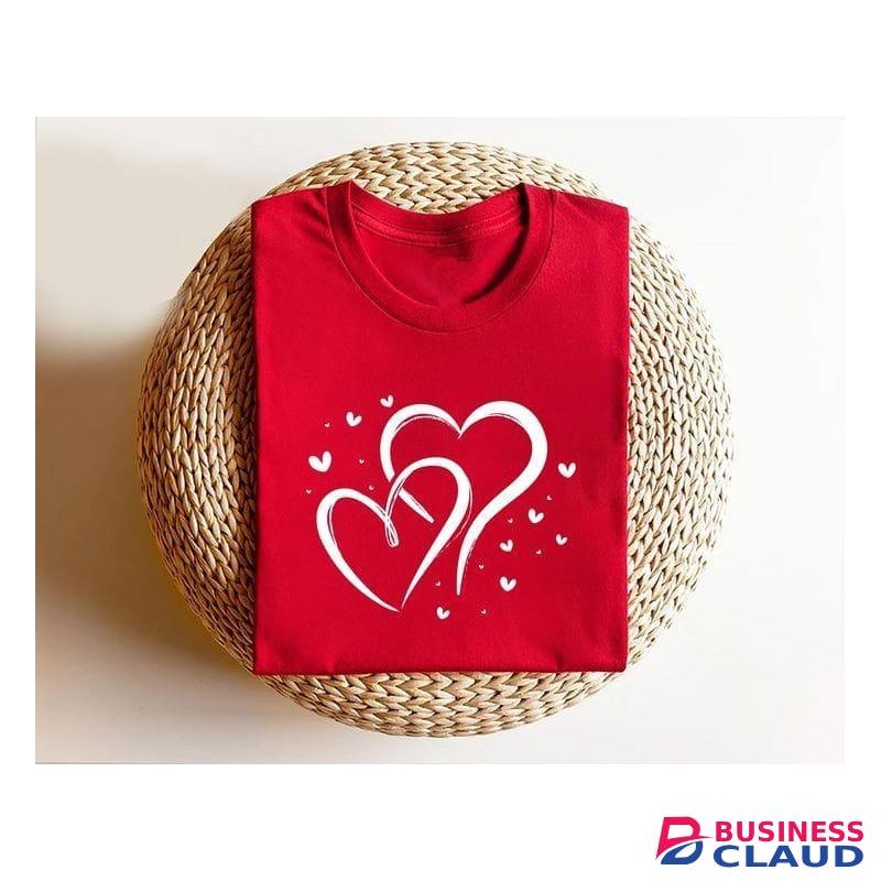 Simple Heart Pattern Valentines T-shirt Red