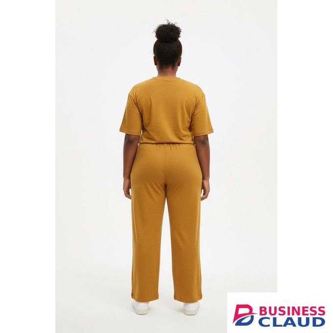 Two Piece Matching Set -Pants Wide Leg/Short Sleeve Tops/Tracksuit-Mustard Yellow