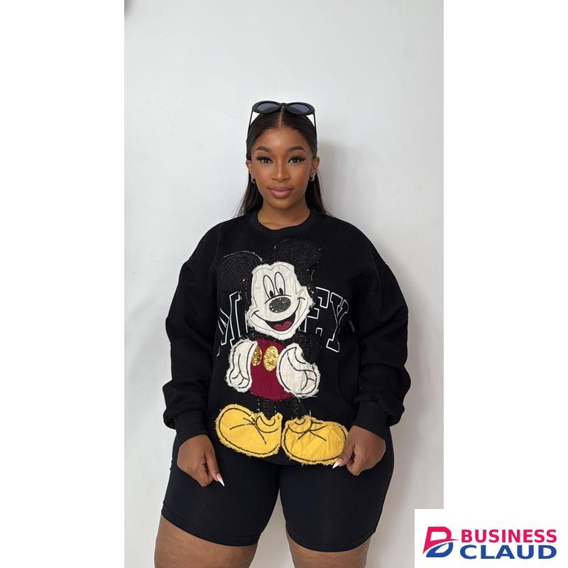 Black DISNEY NWT Thick Heavy Quality Long Sleeve Minnie/Mickey Sweatshirt Tops