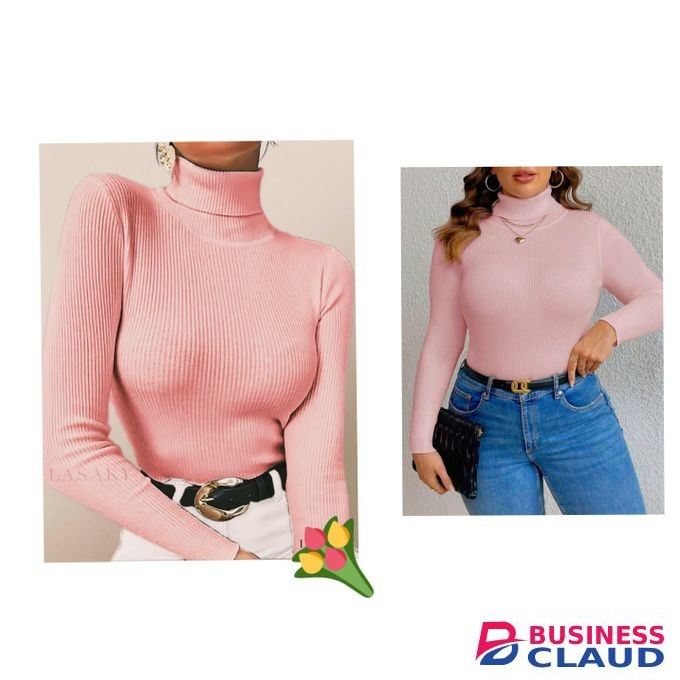 Fancy, Chiq Ladies' Knitted Pull-neck Sweater Tops - Peach