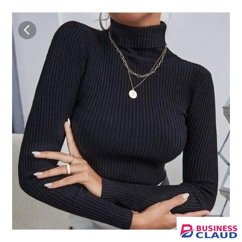 Fancy, Chiq Ladies' Knitted Pull-neck Sweater Tops - Black