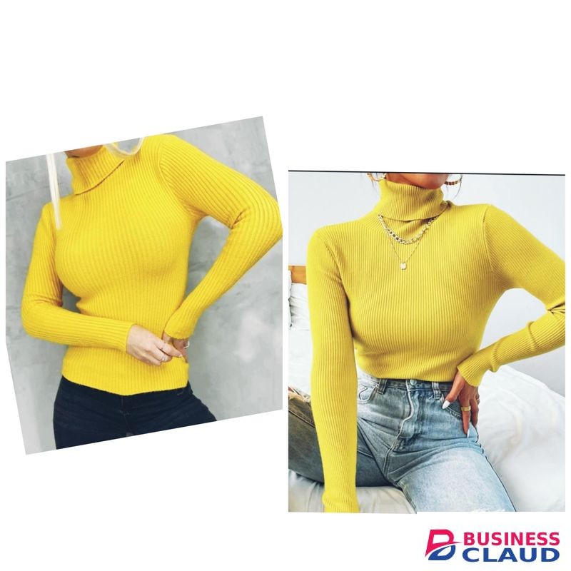 Fancy, Chiq Ladies' Knitted Pull-neck Sweater Tops - Yellow.
