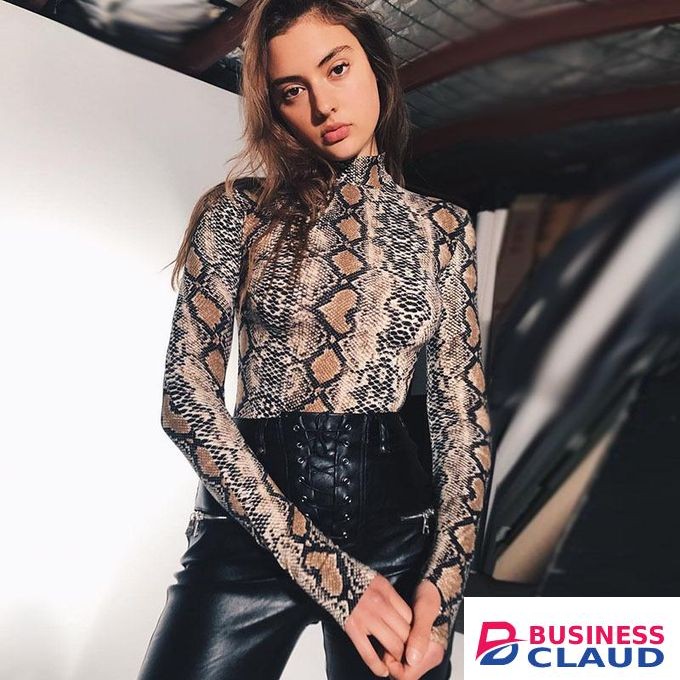 Fashion 254 snake print fleece-lined long sleeve tight bodysuit