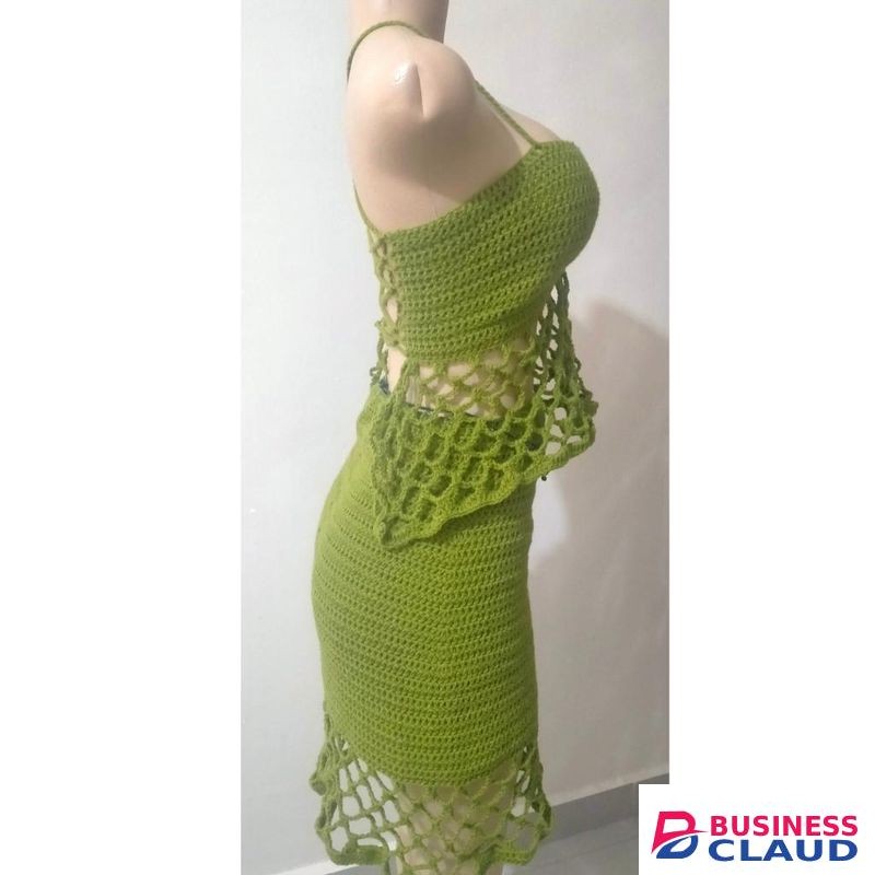 Selfmadewear Palm Dew Crochet - Two-Piece Halter Top and Skirt Set