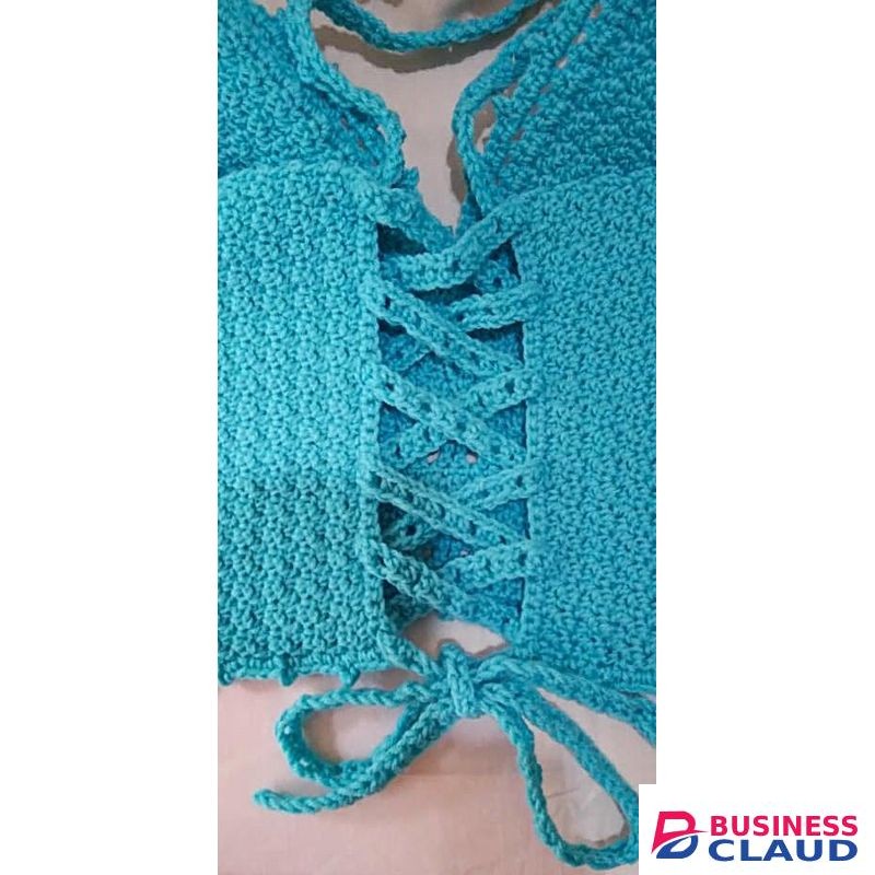 Handmadecraft Handmade Crochet Bralette – Medium Size – Blue – Adjustable Back