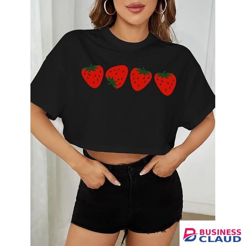 Stylish Strawberry Themed Crop T-Shirt