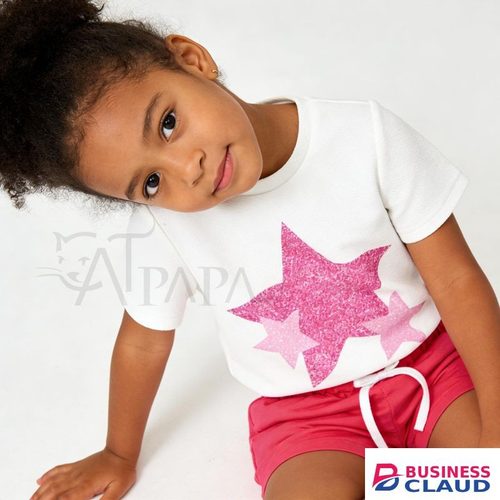 Catpapa Exclusive Perks for Loyal Customers!4-7 years baby solid color star pattern summer T-shirt, suitable for parties, outdoor activities, comfortable and cool, easy to clean