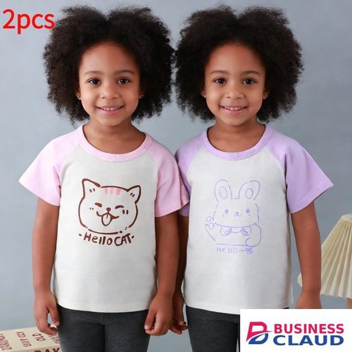 2pcs 0-3 Years Baby Girls Tops Tees Clothes Short Sleeve T-Shirts Soft Breathable Cute Cartoon Print