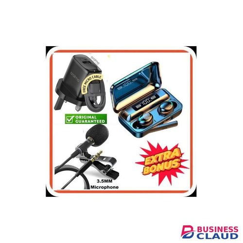 Oraimo Long Lasting 2A Fast Charging Charger + Free Bluetooth Earbuds & Phone Microphone