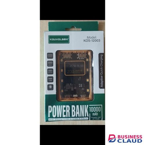 Kouvolsen Kos-12003 10000 MAh Powerbank, With Inbuilt I-phone Lightning, Usb-c, Usb-A, Micro Cable
