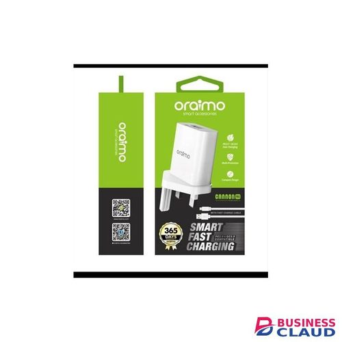 Oraimo Smart Fast Charging Wall Charger With Type-C Cable. Smart Phone Charger, Android Phone Charger