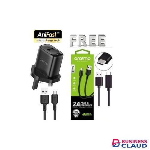 Oraimo Fast Type C Android Smartphone Charger Plug With Cable + Free Type C Charging Cable Free