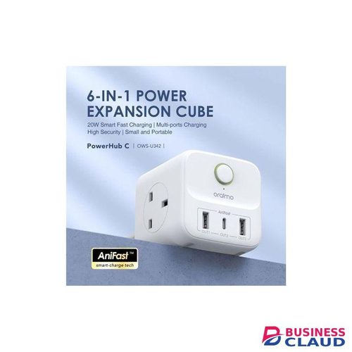 Oraimo 6-in-1 Power Expansion Cube, 20W Smart Fast Charging, White