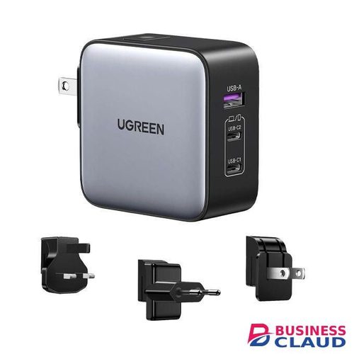 Ugreen 65W 3-Port GaN Fast Charger with Interchangeable UK/US/EU Plugs – UG-90409
