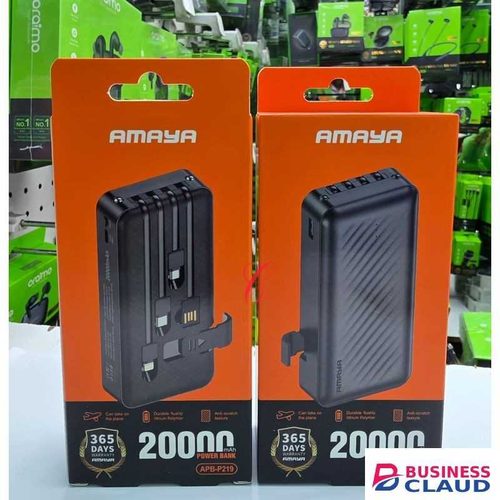 Amaya APB-P219 20000mAh anti-scratch texture power bank with built in Micro, Type C, Lightning & recharging cables BLACK