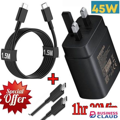 Samsung Super Fast Charging 45W with Type-C to Type-C Cable – Full Charger- Black