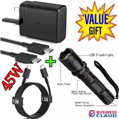 Samsung 45W PD USB-C PD Adapter, Fast Charger for Galaxy S21/S20/Note 20, Power Delivery Wall Charger, Type-C Laptop Charging, 5V/3A 9V/3A 15V/3A 20V/2 + FREE ELECTRIC SHOCK TORCH