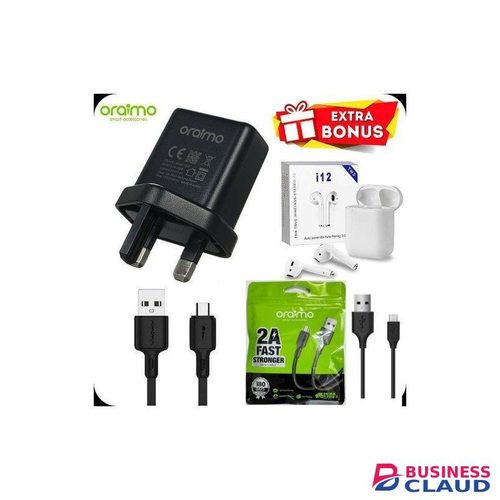 Oraimo Fast Charger With Data Transfer Cable For SmartPhones + USB Cable, BT Earpods
