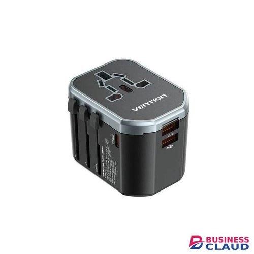 Vention 3-Port USB (C + A + A) Universal Travel Adapter (20W/18W/18W) Black, FJEB0