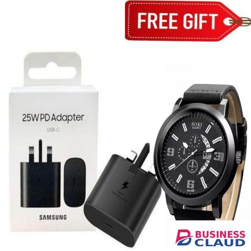 Samsung 25Watts Super Fast Charger, Adapter With Type C Output For Galaxy A06, A07, A17, A16, A26,A36,A56, A05, A05s, A14, A15, A23, A24, A25, A33, A34, A35, A53, A54, A55, A74 And All S Series + WATCH