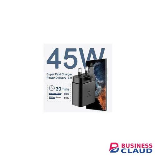 Samsung 45W Pd Charger Adapter With USB Type C To Type C Cable Fast Charging For Galaxy S22 / S21 / S21 Plus / S21 Ultra / S20 / S20+ / S10 / S10+ / S10e / S9 / S9+ / S8 / S8+ / Note 8 / Note 9 / Note 10 / Note 10 5g